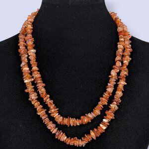 V. Natural Carnelian Chip Beaded Infinity Necklace